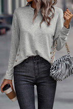Gray Side Buttons Crew Neck Knit Top - $11.04