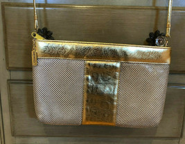 Vtg Whiting and Davis Gold Silver Mesh Clutch Evening Bag w/ Shoulder Strap - £30.00 GBP