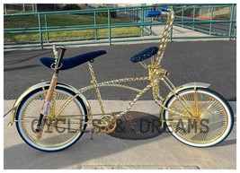 20&quot; CUSTOM LOWRIDER BIKE IN GOLD/BLUE, TWISTED PARTS, 144 SPOKE GOLD WHEEL - £2,182.48 GBP