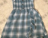 Adorable Wonder Nation Aqua Plaid Ruffled Skirt Sz 8 Puffed Sleeve Full ... - $18.69