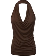 Halter Neck Front Draped Backless Tank Top  - £33.85 GBP