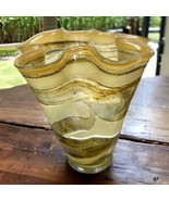 Handkerchief Vase Glass Art Vintage Gold Yellow Clear Bowl Ruffle Ruffle... - £77.85 GBP