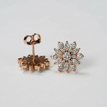 14K Rose Gold Finish 1.50Ct Round Cut Diamond snowflake Cluster Stud Earrings - £75.53 GBP