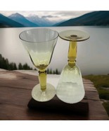 Hand Blown Glass Set of 2 Water Wine Goblets Yellow - $370.49 MXN