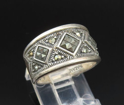 925 Silver - Vintage Marcasite Diamond Shape Pattern Band Ring Sz 7 - RG... - £28.51 GBP