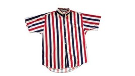 Mens L Shelter Island Red White Blue Stripe Button Down Shirt Short Made... - £21.01 GBP
