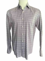 Hugo Boss Dress Shirt Mens 15.5 Blue Striped Purple Sleeve Finest Italia... - $11.30