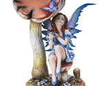 Enchanted Forest Toadstool Mushroom Lavender Fairy with Butterfly Figurine - $49.99