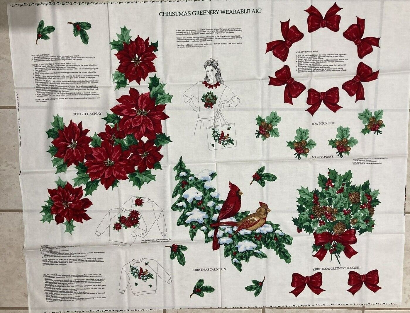 Christmas Greenery Wearable Art Pattern Panel Cranston Print Works Cardinals  - $7.43