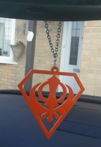 Superman Orange Acrylic Khanda Punjabi Sikh Pendant Car Mirror Hanging Chain - £10.03 GBP