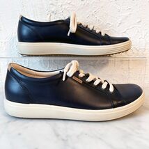 ECCO Soft 7 Women&#39;s 39/8-8.5 Navy Blue Leather Lace-Up Sneakers Extra Width - $968.91 MXN