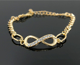 Gold Color Infinity Bracelet Zinc Alloy Rhinestone Chain Bracelet Fashion Jewelr - £9.98 GBP
