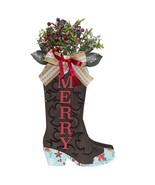 Pioneer Woman ~ Wood ~ 17&quot; MERRY Cowboy Boot w/Foliage ~ Christmas ~ Hol... - $1,066.28 MXN