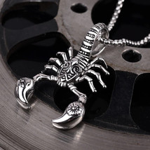 Mens Punk Retro Zodiac Scorpion Pendant Necklace Animal Jewelry Silver Box Chain - £8.78 GBP