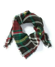 J Jill Square Scarf Black Green Red Plaid Stripe Pattern NEW Fringe 40x40 - £34.97 GBP