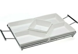 SEALED Piazza by Godinger 6pc 5 Porcelain Servers 1 Chrome Plated Servin... - £39.95 GBP