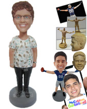 Personalized Bobblehead Lovely Smiling Lady In Printed Top With A Wrist ... - £67.94 GBP