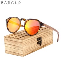 Retro Polarized Brand Design Walnut Wood Temple Women Sunglasses Round P... - £28.08 GBP