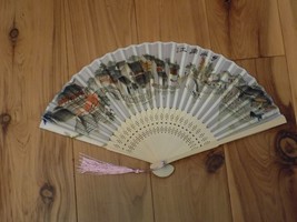 Japanese Art Print Silk Hand Folding Fan Fashion Decor Old Town Lake Sce... - $14.85