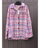 Womens NWOT Plaid Button Down Fringe L Shirt Fall Jacket Flannel Shirt S... - $43.32 CAD