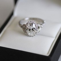 Halo Engagement Ring 2.15Ct Oval Cut Simulated Diamond 14K White Gold Size 5.5 - £209.58 GBP