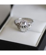 Halo Engagement Ring 2.15Ct Oval Cut Simulated Diamond 14K White Gold Si... - £210.86 GBP