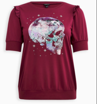 Torrid size 3/3X(22-24) berry lightweight sweatshirt with skull graphic, NWT - £18.69 GBP