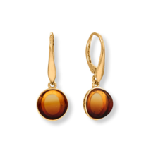 14K Gold Plated Sterling Silver Round Sunrise Amber Lever Earrings - £57.44 GBP