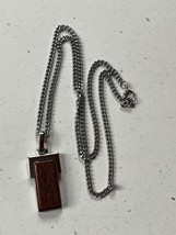 Vintage Silvertone Chain w Avon Marked MODERNIST Wood Rectangle Pendant Necklace - £11.69 GBP