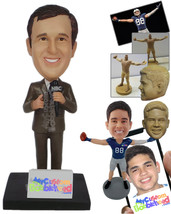 Personalized Bobblehead Male Reporter Reporting The News In Formal Outfit - Care - £72.74 GBP