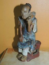 Chinese Mud Man/ Men Blue&amp; rust Robe 5.5&quot; drip glaze marked China Mudman... - $170.99
