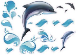 Ocean Dolphin Artwork Kids Living Bedroom Decor Wall Sticker Decal 15"W X 23"H - £10.23 GBP