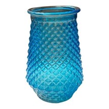 Vintage Diamond Pattern Blue Hurricane Glass Flower Vase Candle Holder 7... - £43.87 GBP