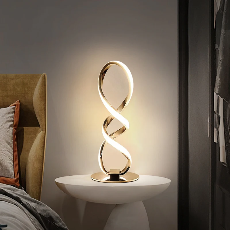 Modern LED Table Lamp Desk Decor Line Silver Gold Lights Study Bedroom B... - $88.87+
