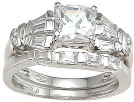 1.5 CT Princess Cut Wedding Band Engagement Ring Set Bridal Silver Size 5-9 - £43.58 GBP