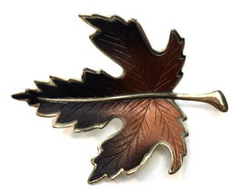 Copper Tone Ombre  Enamel Maple Leaf Brooch Pin Vintage Gold Tone Autumn Fall - $15.00