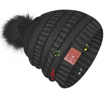 Wireless Beanie Headphone Hat Women Winter Warm Knit Hats Cap Pompom Music Beani - £31.26 GBP