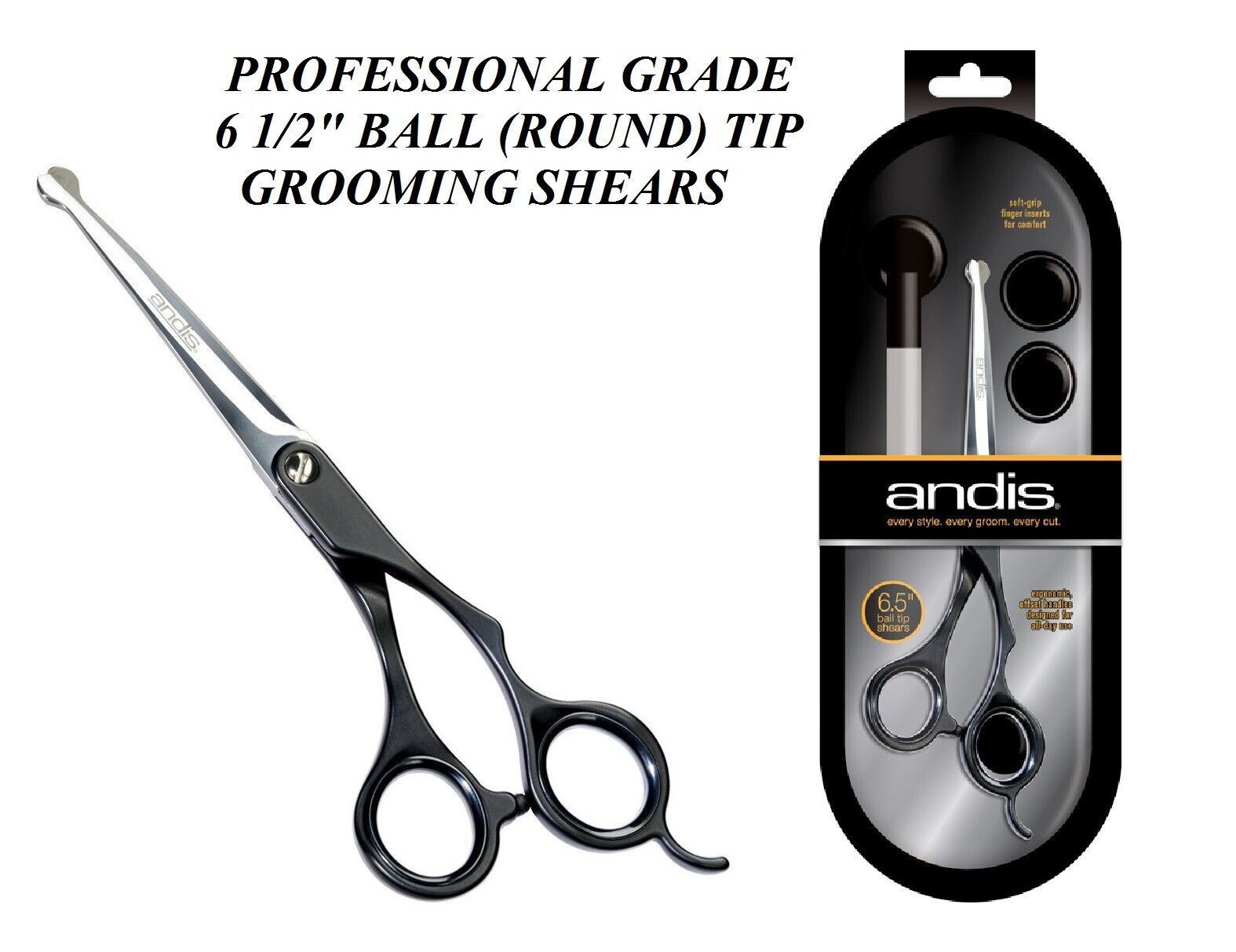 ANDIS Japanese Stainless Steel PRO Grooming 6 1/2" BALL SAFETY Tip SHEAR Scissor - £70.52 GBP