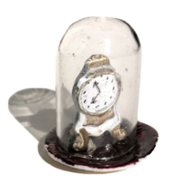 dollhouse miniature dome clock painted pewter clock in glass dome case AS IS - £7.06 GBP