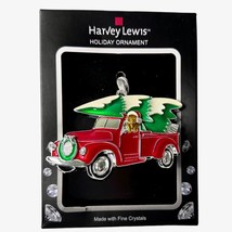 Red Pickup Truck Dog Christmas Tree Ornament w Fine Crystals Harvey Lewi... - $14.50