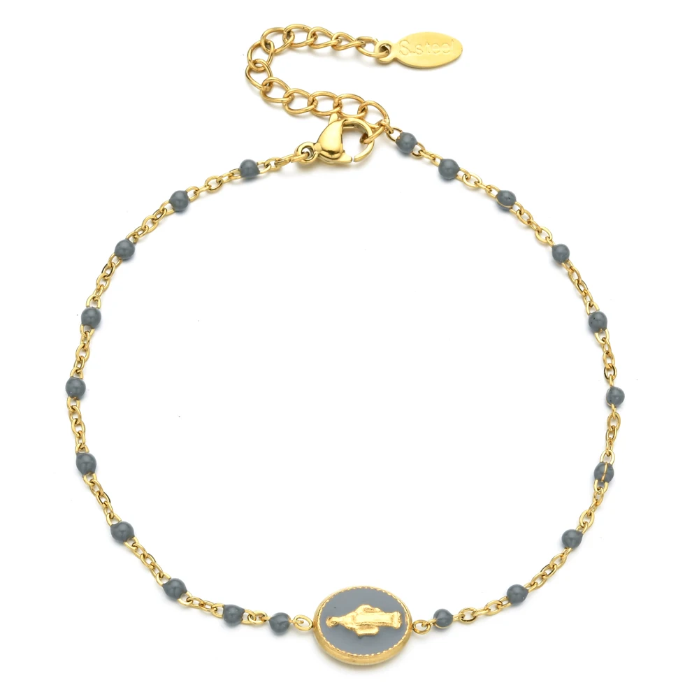 Enamel Stainless Steel Chain Bracelets For Women Charms Vintage Virgin Mary Cros - £16.59 GBP