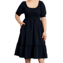 Hill House Women&#39;s Louisa Nap Dress Black Crepe Peasant Prairie, Pockets Xs - £79.23 GBP