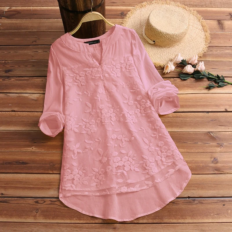 ZANZEA Women Long Sleeve V-neck Lace Floral T Shirt Blouse Tunic Tops - €78,39 EUR