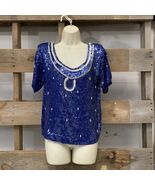 Unbranded Silk Beaded Sequins Short Sleeve Blouse Top Womans Size M KG - $909.37 MXN