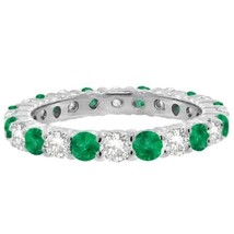 1CT Emerald &amp; Diamond Eternity Ring 14K White Gold - £774.19 GBP+