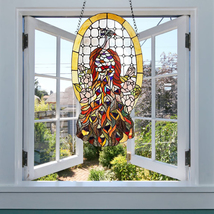 Fine Art Lighting Handmade Stained Glass Window Panel Peacock and Flowers  - $161.09