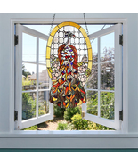 Fine Art Lighting Handmade Stained Glass Window Panel Peacock and Flowers  - £126.76 GBP