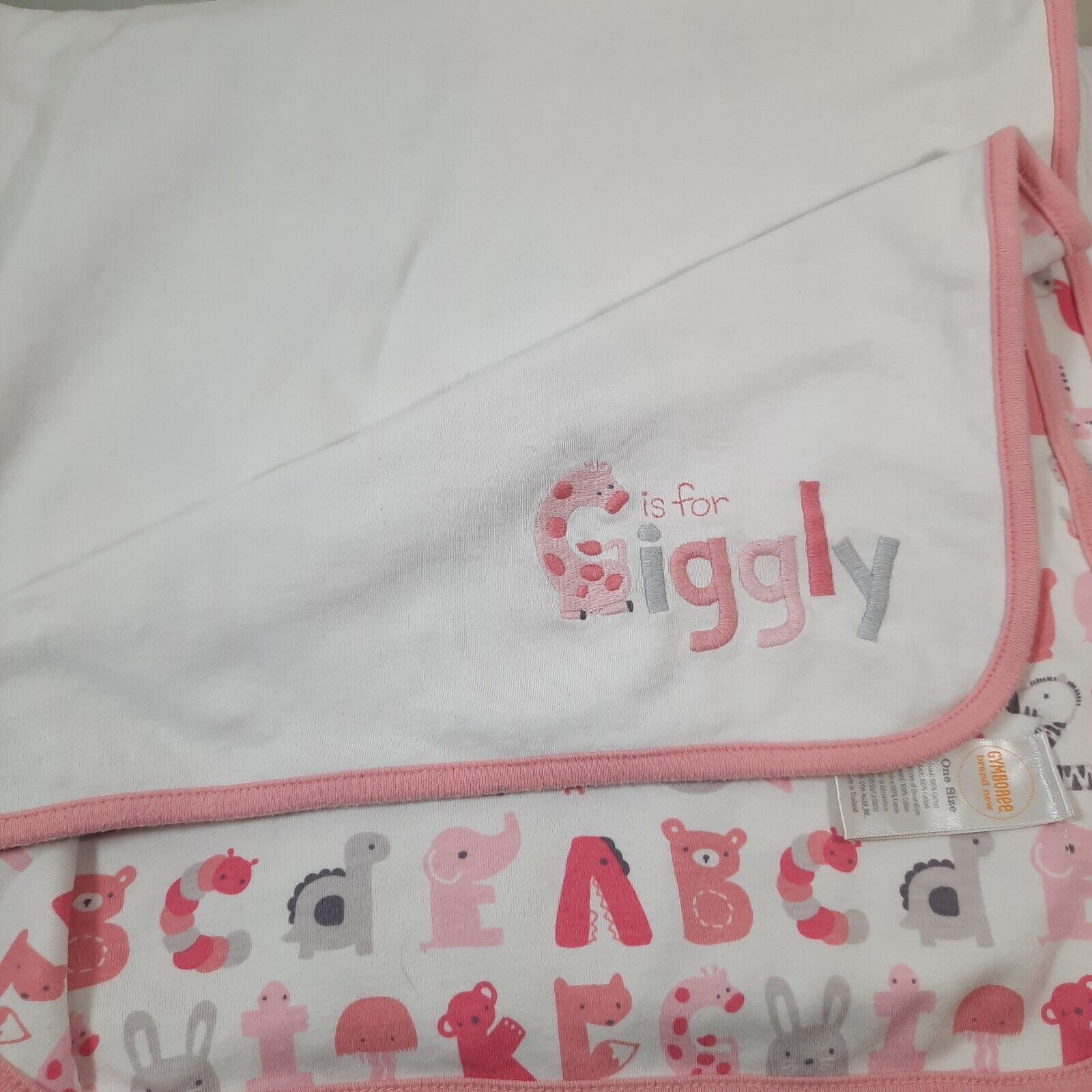Primary image for Gymboree Baby Blanket G is for Giggly Giraffe Alphabet Animals Pink safari abcs