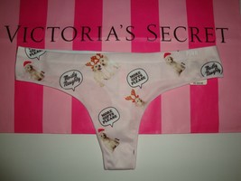 New Victoria&#39;s Secret &quot;Pink&quot; Seamless Thong Panty Pink Christmas Puppy Love Sz M - £10.04 GBP