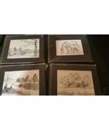 Lot of 4 Etched Country Scenes In Cardboard Frames. 10 x 8 &amp; 1/2 - $19.59